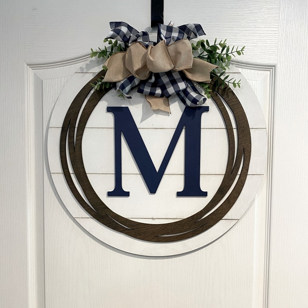 Navy farmhouse monogram sign